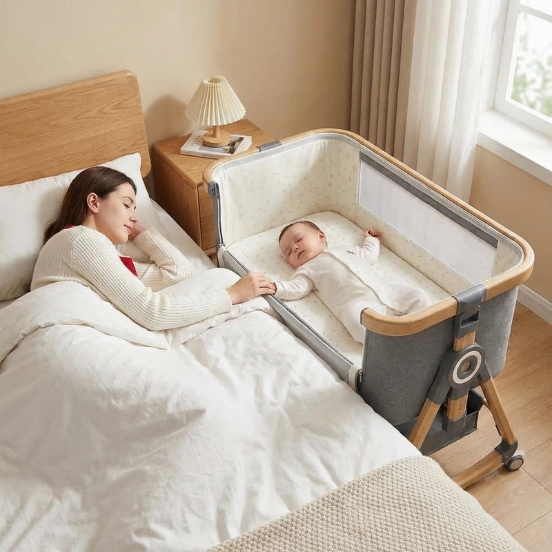 cododo bb amour evolia évolutif gris et bois maman et bebe dorment à proximité